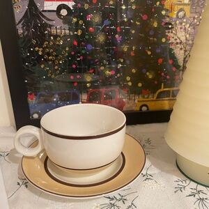 Arabia Elegant Cream and Brown Teacup Set